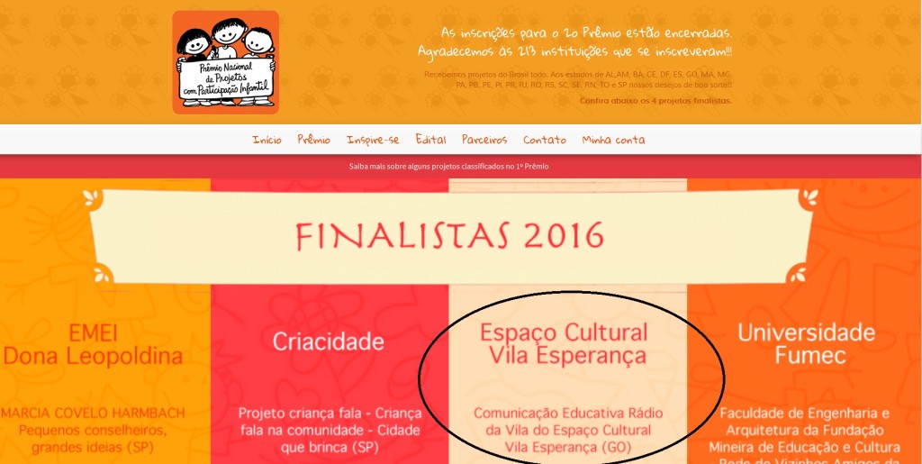 Finalista - Prêmio Participação Infantil